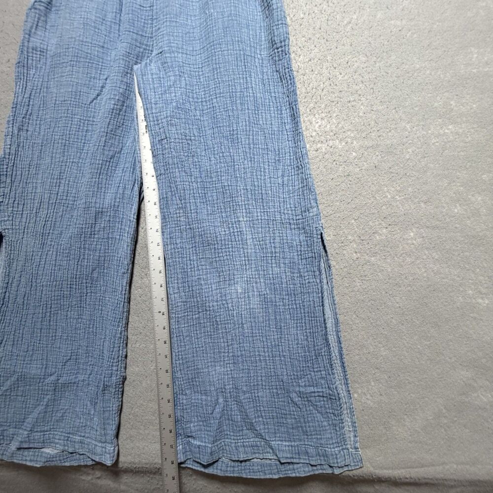 Aerie Gauze Pants XL Blue Wide Leg Side Slit Smocked Coastal Beach PullOn Cotton - Picture 7 of 12